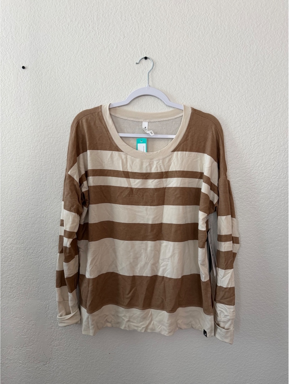 Glyder Lounge Long Sleeve Tan and Cream Striped Shirt vintage cozy stitchfix